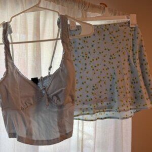 Wild Fable Blue Floral Skirt & Crop Top Set – Size XXS
